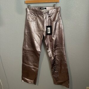 Minuit Tomboy Leather Metallic Chrome Pants in Lilac